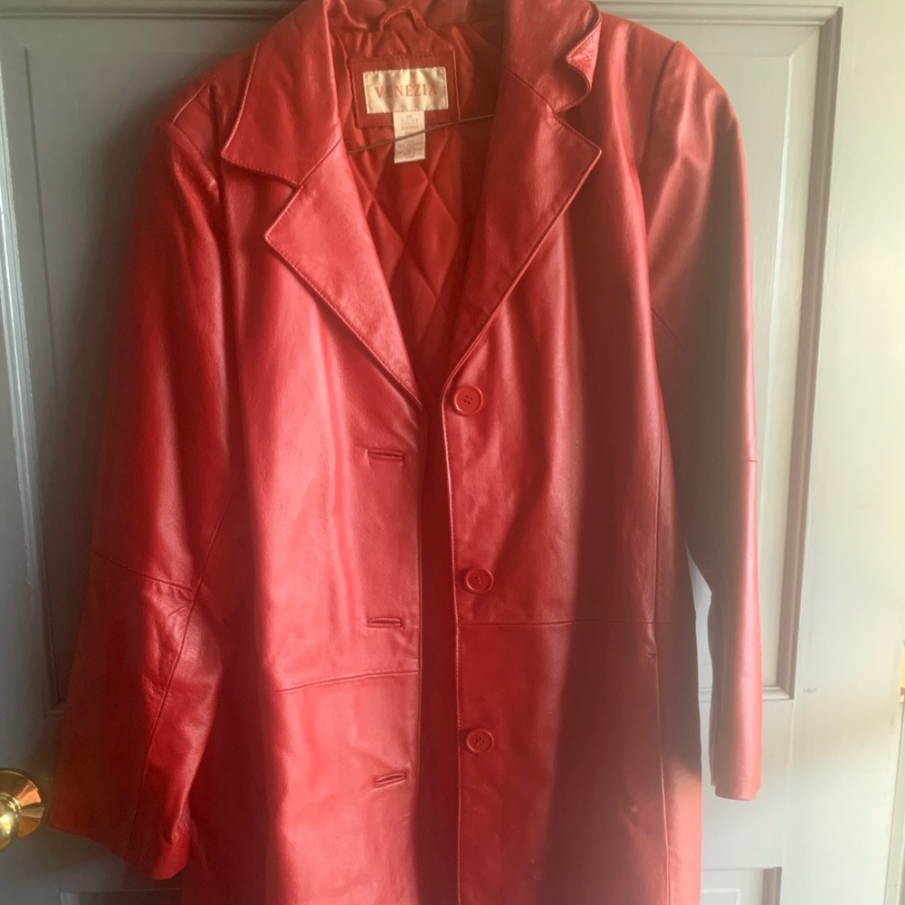 Vintage Venezia Red genuine Leather Button Up Jacket